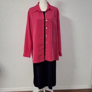 TRAVEL SMITH Pink Shirt and Black dress Set.